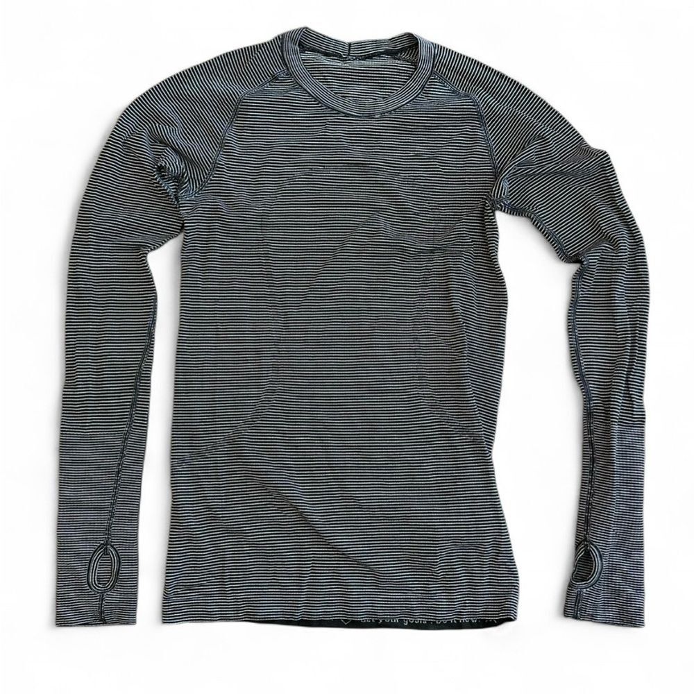 Lululemon Swiftly Tech Long Sleeve Shirt Black Striped Hip Length 6